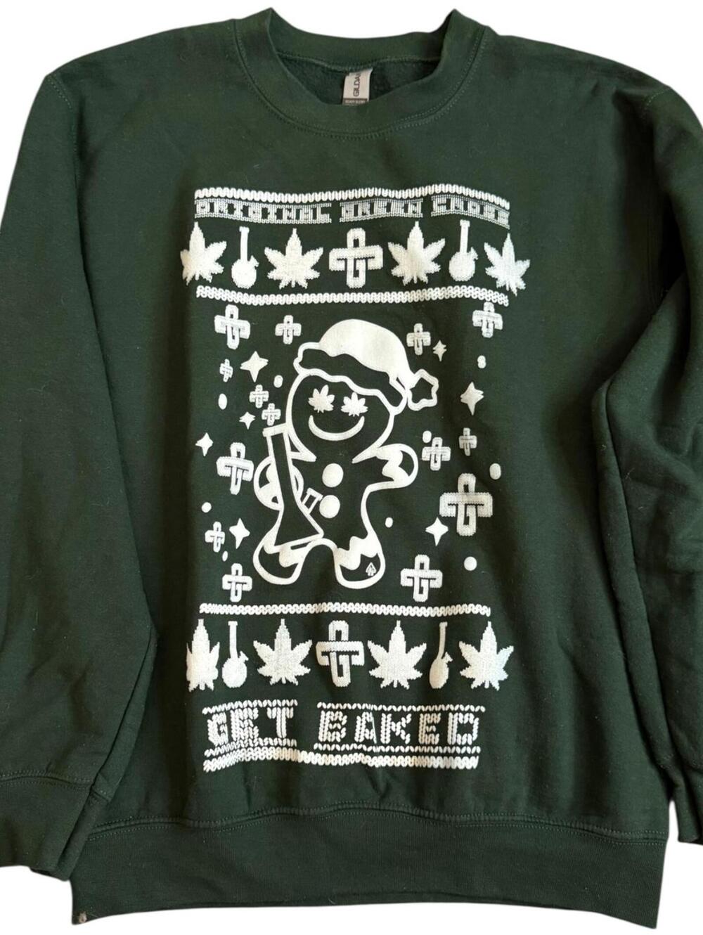 Gildan Green “Get Baked” Gingerbread Ugly Christmas Sweatshirt Small
